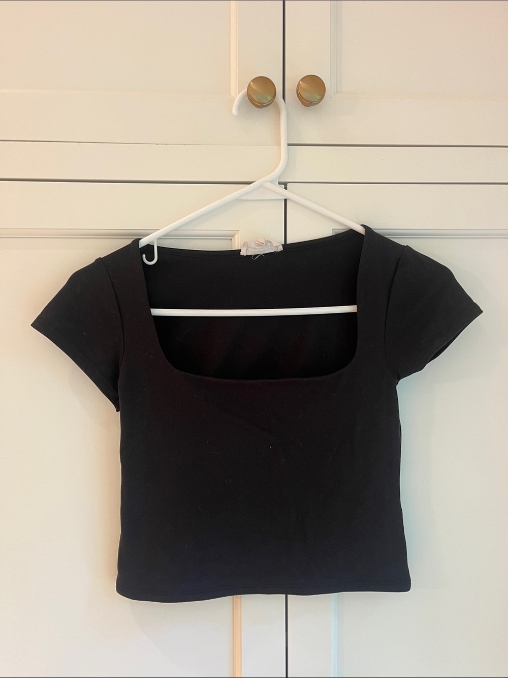 Black Square Neck Crop Top - Women